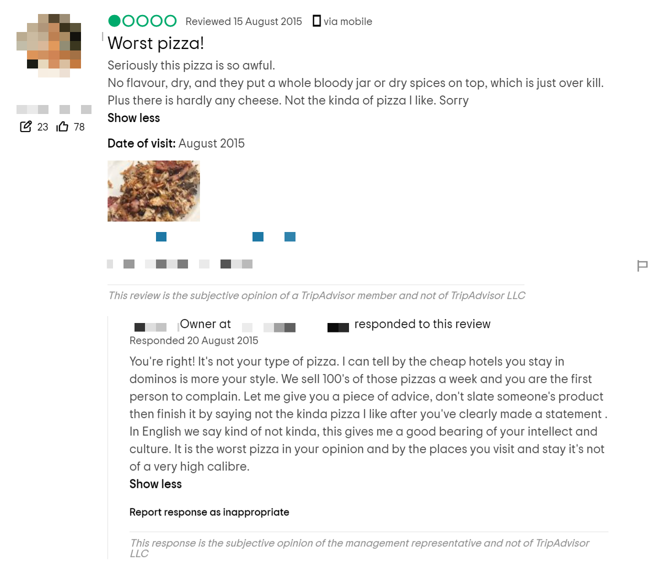 How not to respond to a negative tripadvisor review