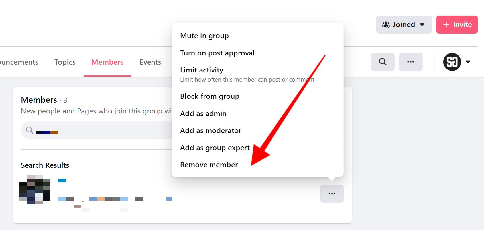Remove member from a Facebook group