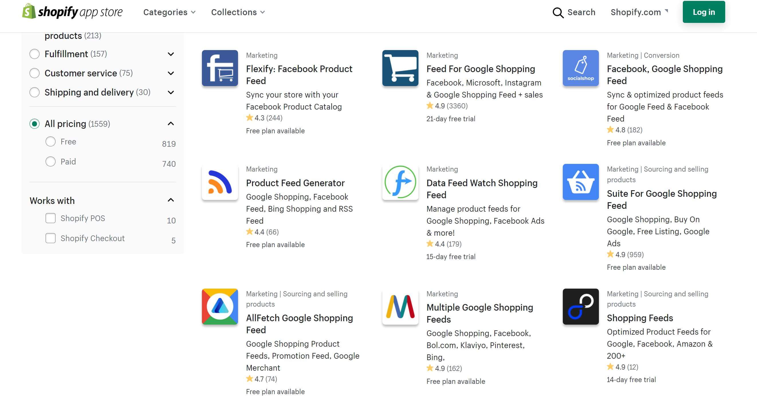 There are dozens of free Facebook product feed apps on the Shopify app store