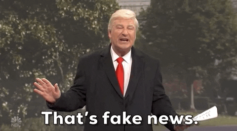 GIF of Alec Baldwin dressed as Donald Trump saying, "that's fake news"