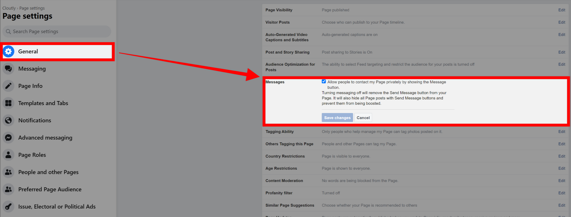 How to disable Messenger on Facebook Business Page