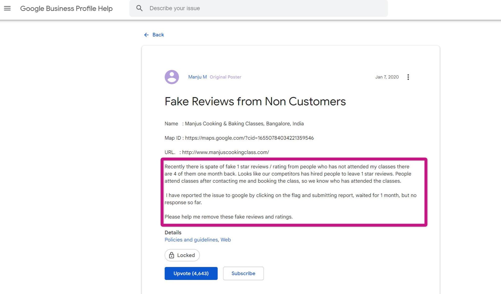 Question on Google Business support regarding spam reviews and how to delete them