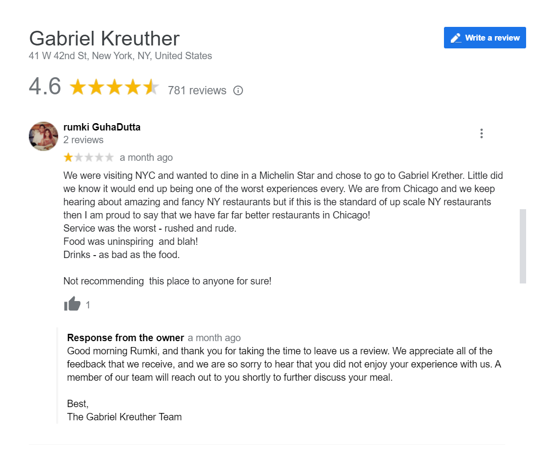 write a restaurant review on google