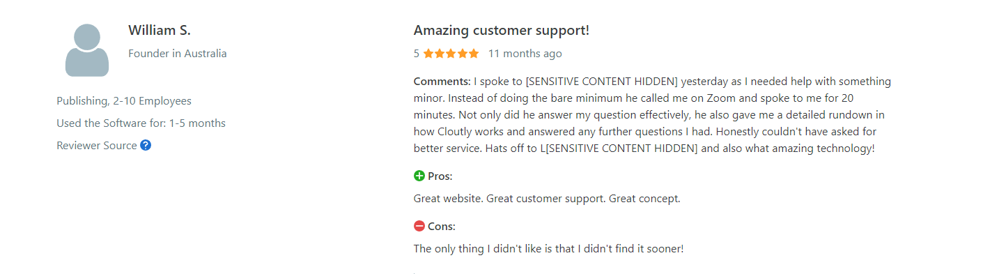 Review of Cloutly via Capterra