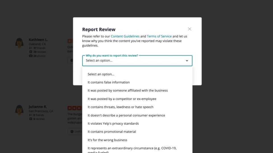 Report a Yelp review