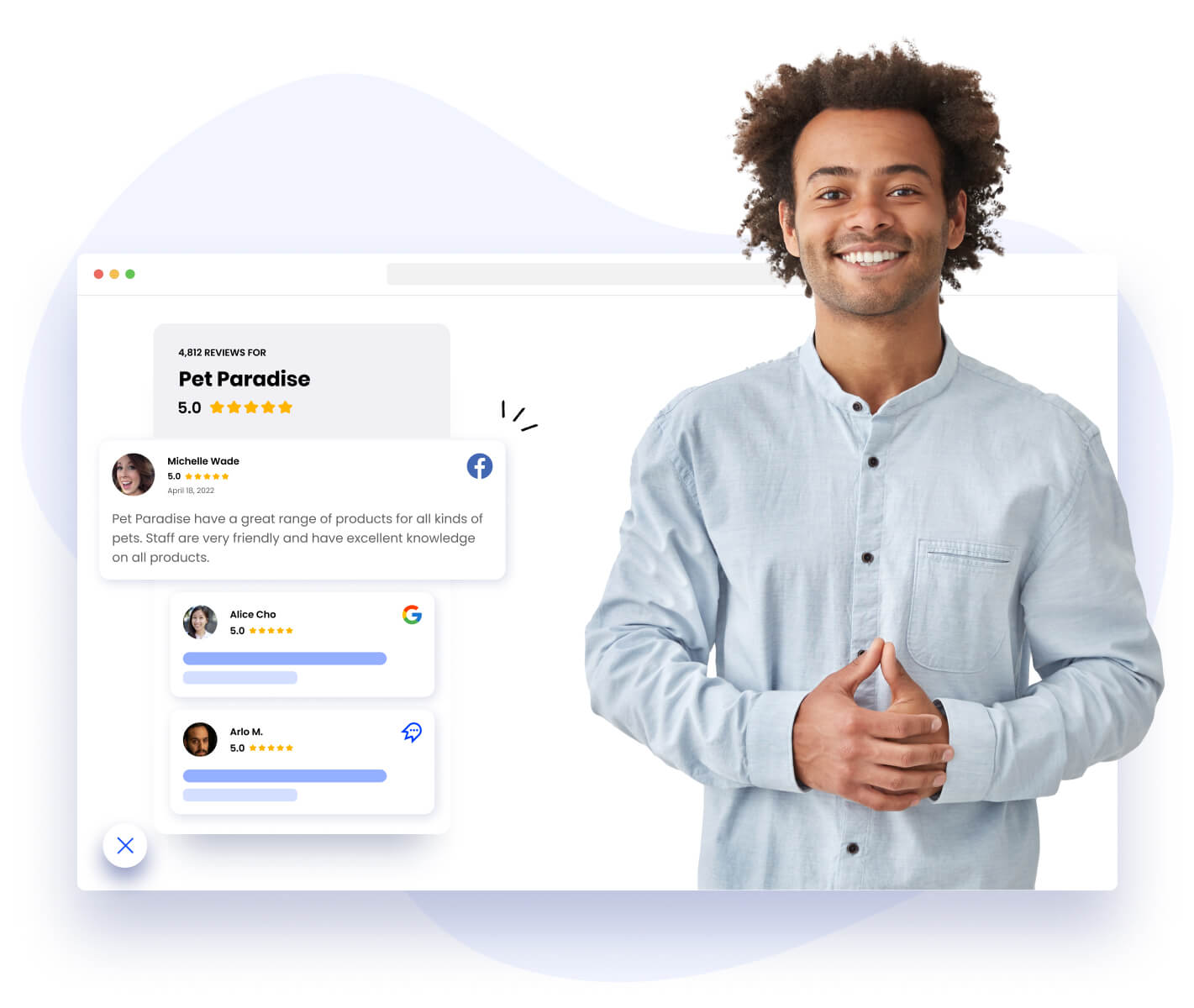 Cloutly's review widgets let you showcase ALL your reviews