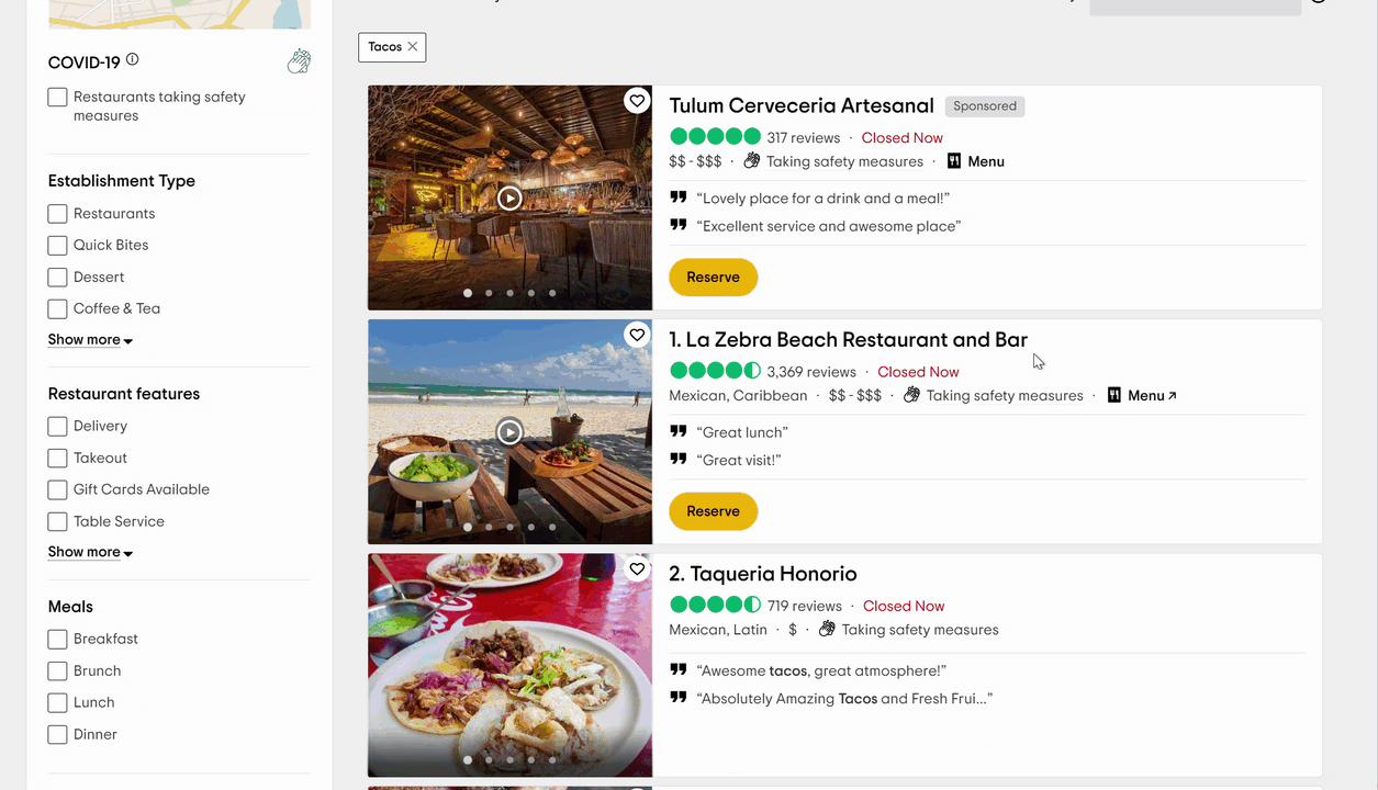 Scrolling through best places to eat in Tulum, Mexico on Tripadvisor.com