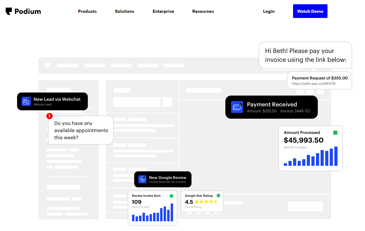 Snapshot of Podium's payment feature