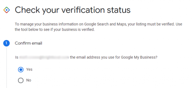 Verification status message on Google My Business