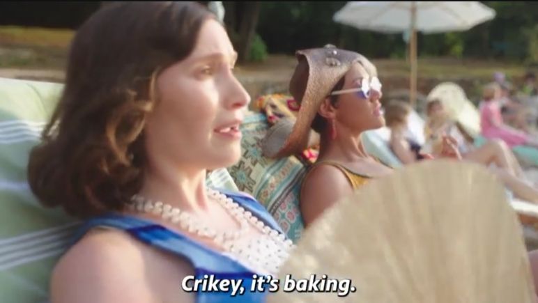 "Crikey, it's baking" woman on a hot day