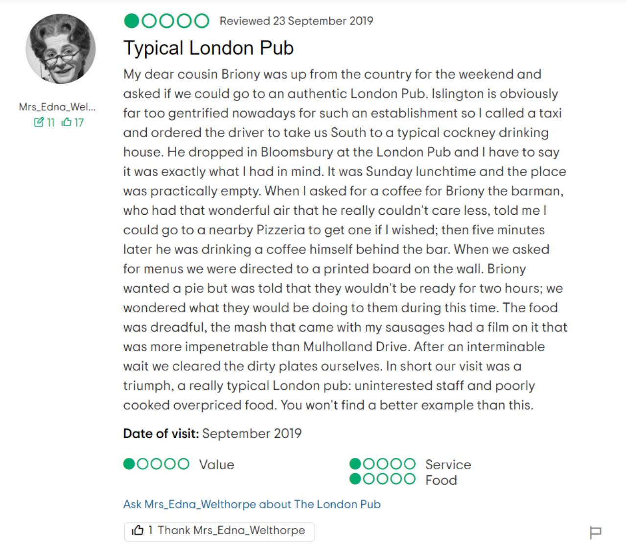 Screenshot of TripAdvisor review