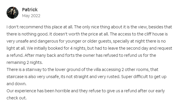 Screenshot of Airbnb review
