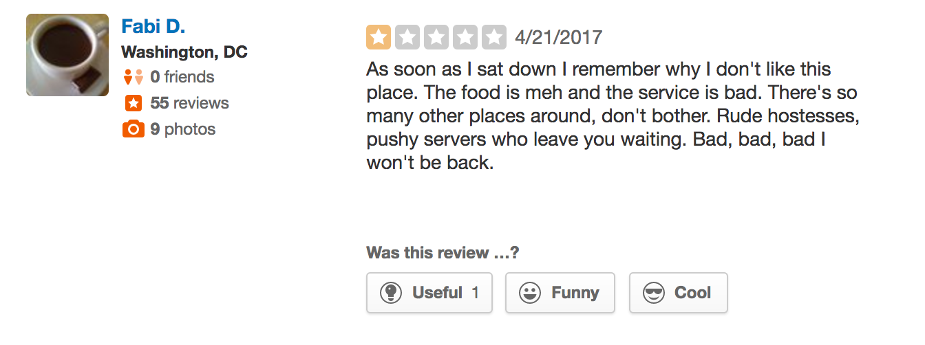 Writing a Bad Review of a Restaurant Doesn't Really Help