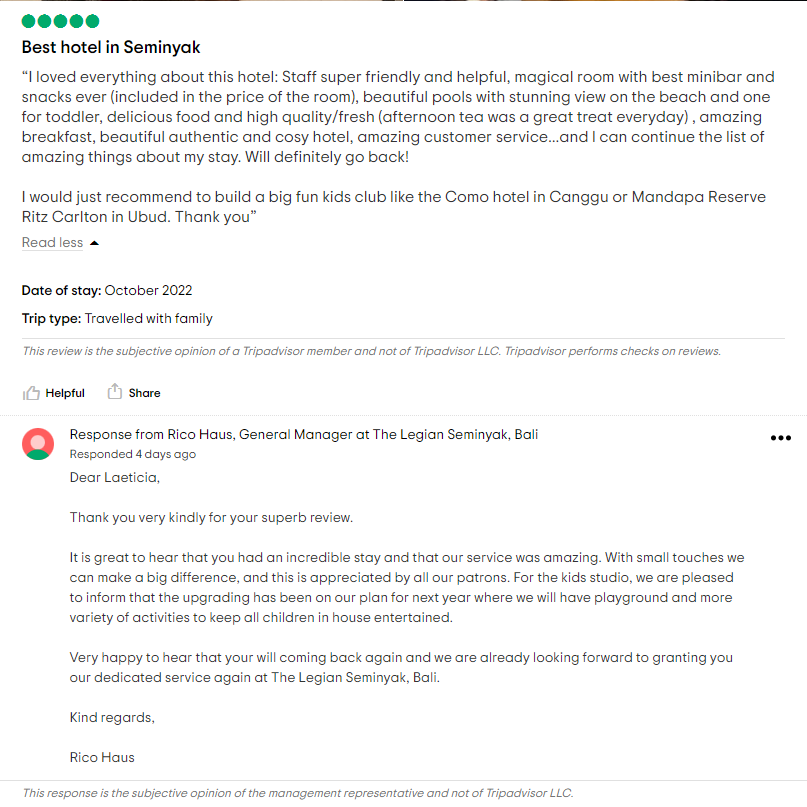 Screenshot of review