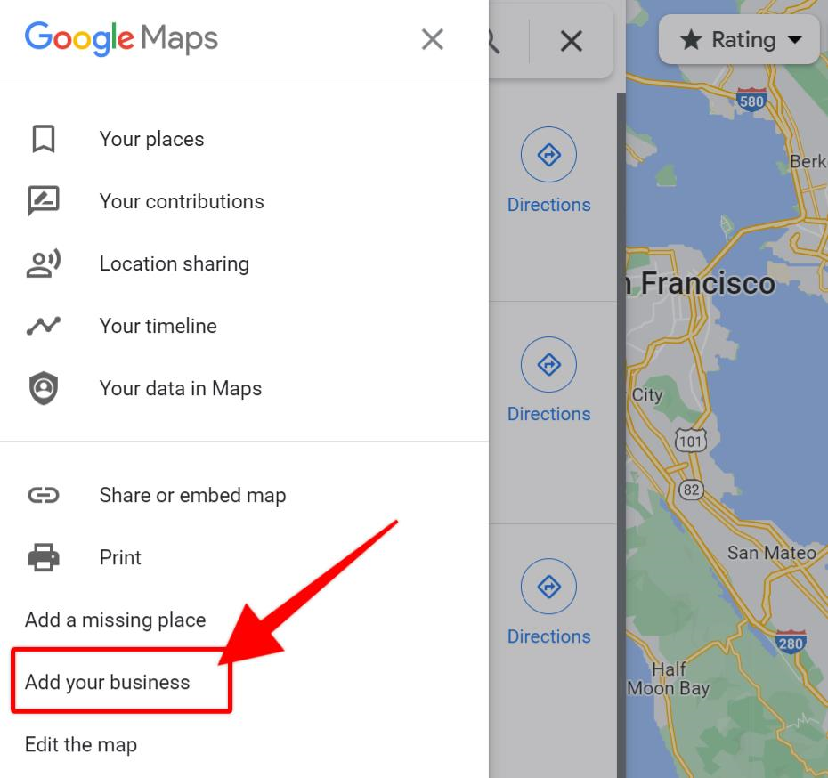 Add your business to Google Maps through the Maps Menu