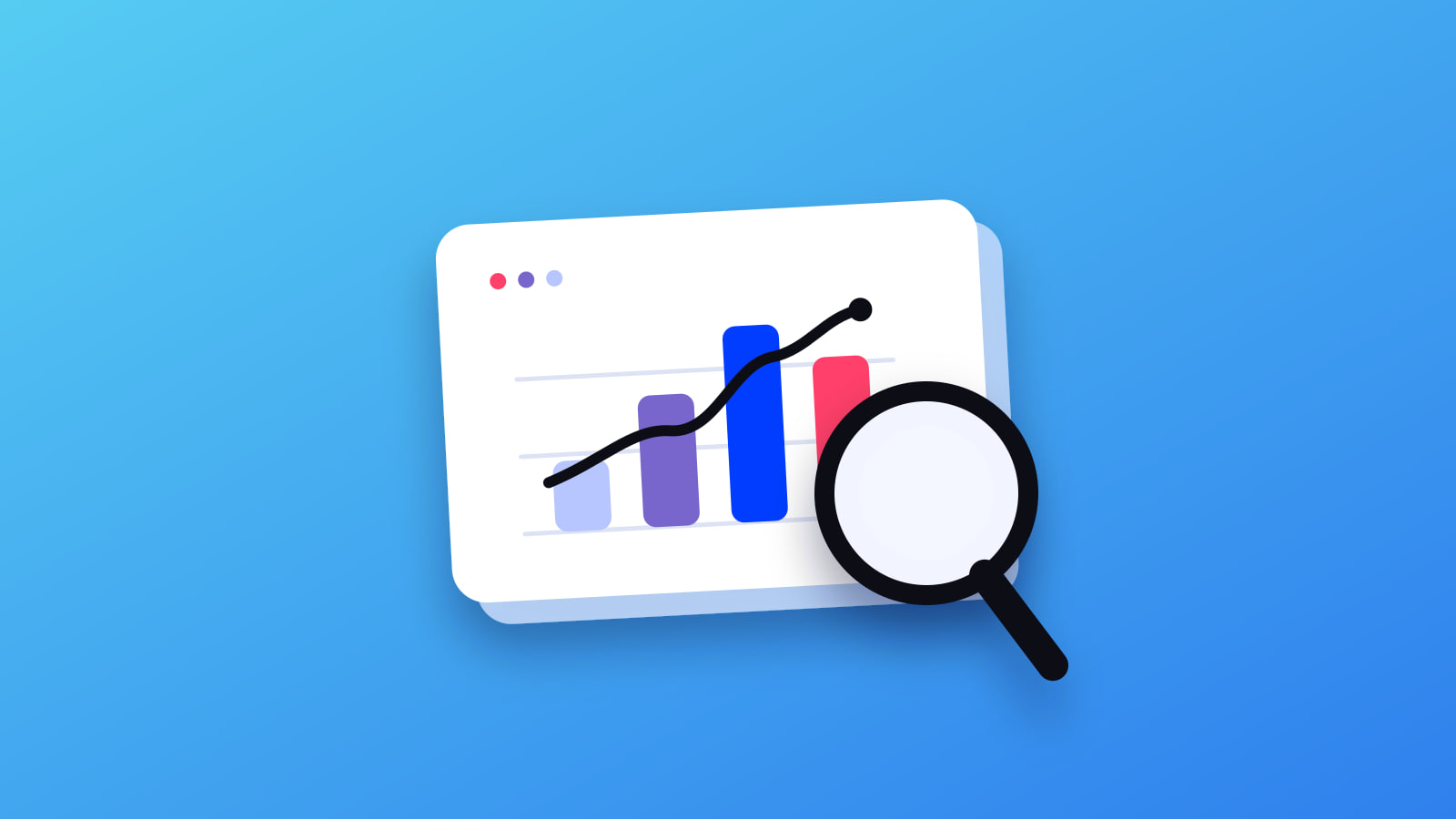 Illustrated bar chart and search lens
