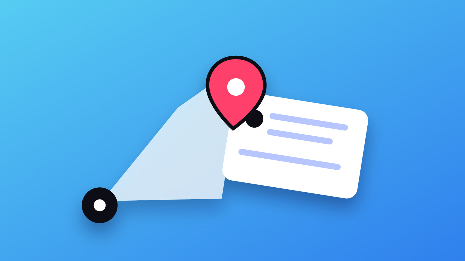 Illustrated search beam, business card and pin