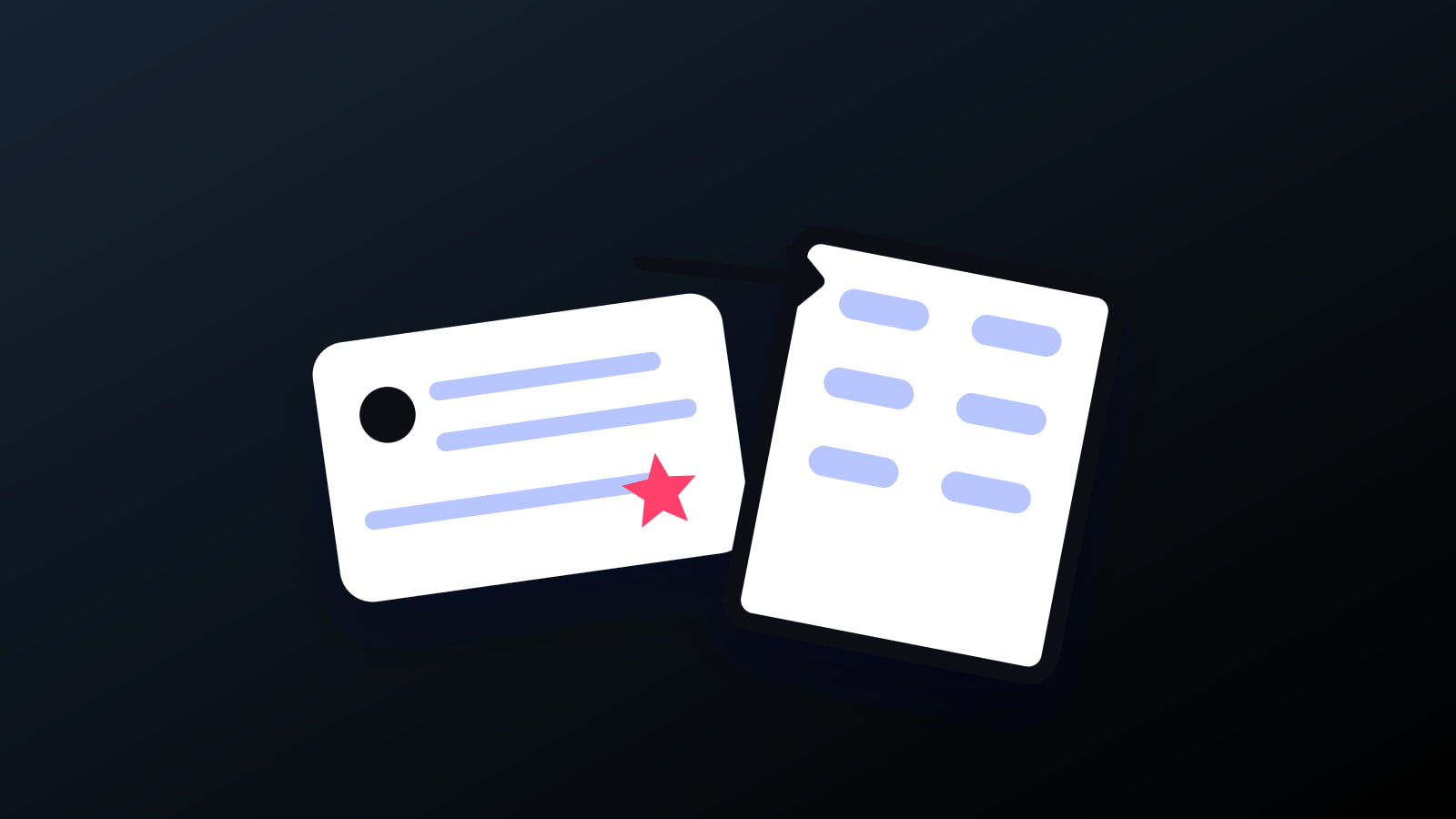 Illustrated review card, office building and removal arrow