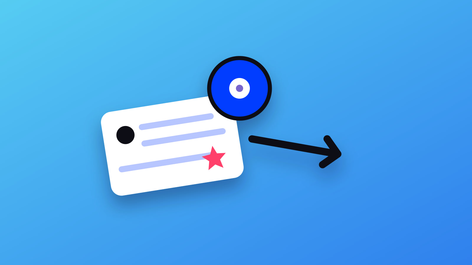 Illustrated review bubble, arrow and search orb