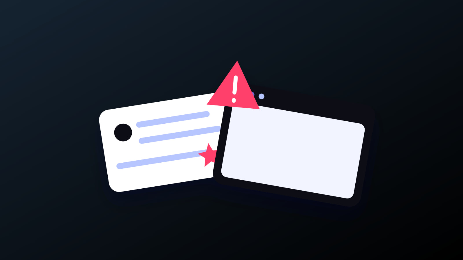 Illustrated hidden review card, search window and alert