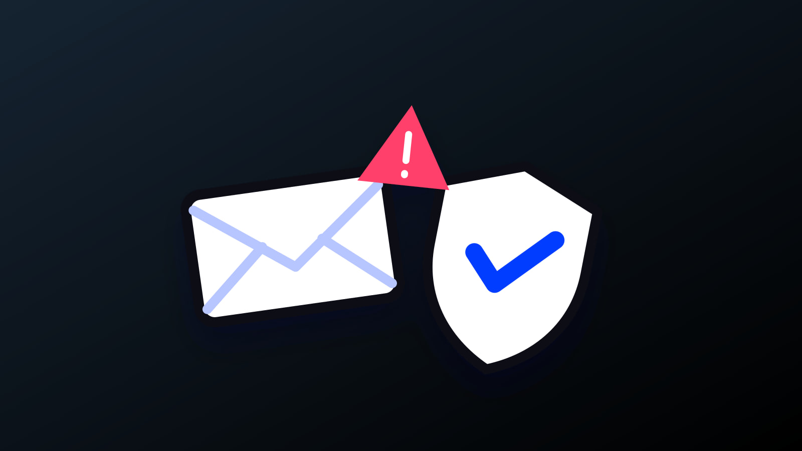 Illustrated envelope, shield and alert