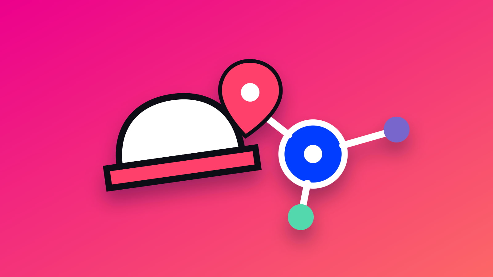Illustrated restaurant cloche, venue network and pin