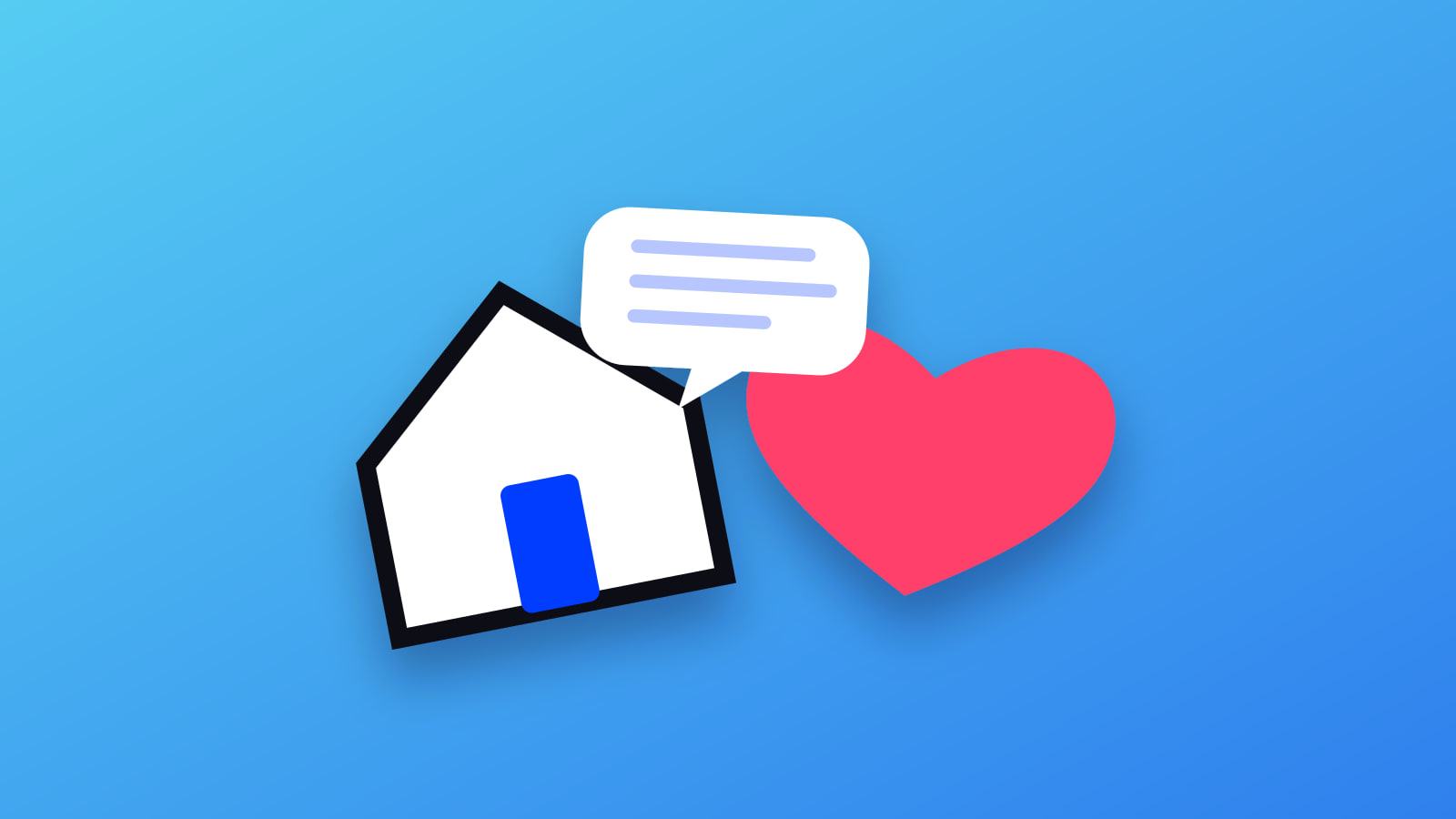 Illustrated house, heart and review bubble